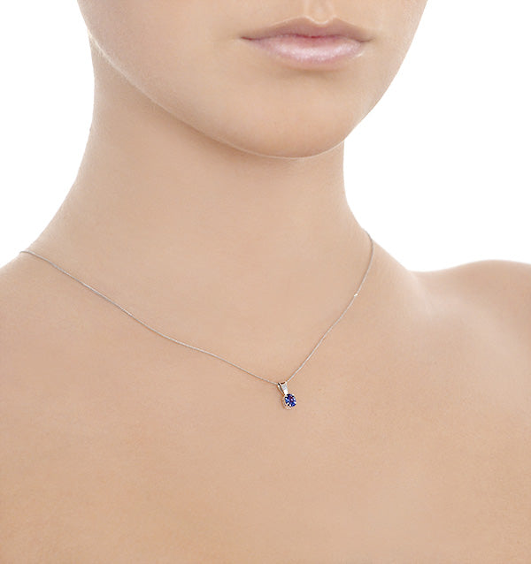Sapphire 5 x 4mm 18K White Gold Pendant Necklace
